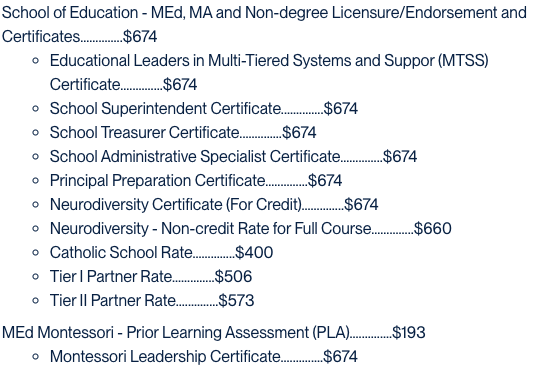 Xavier University Graduate Fees