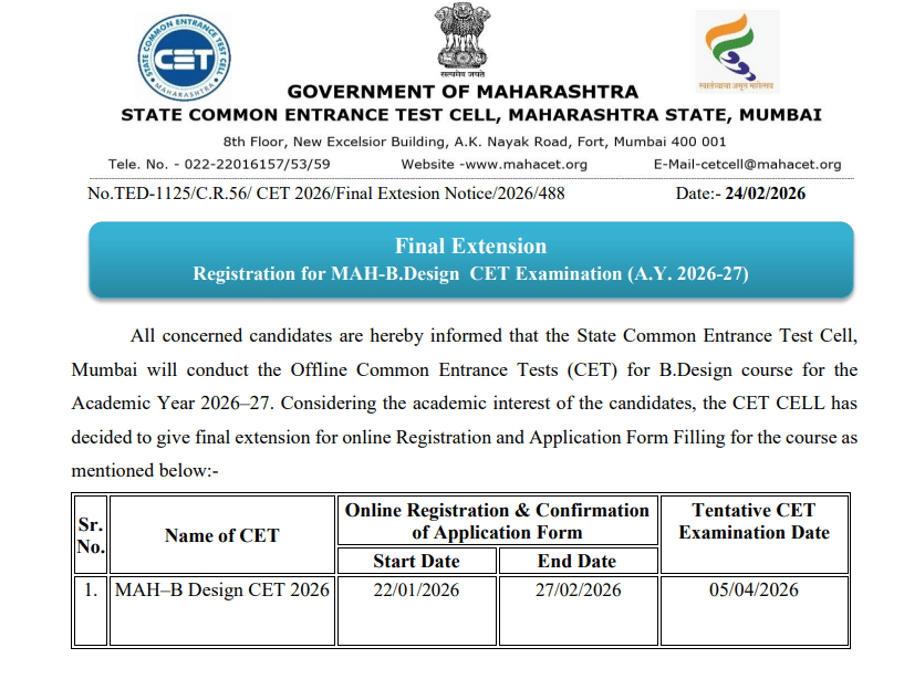 MAH BDes CET Registration Deadline Extended