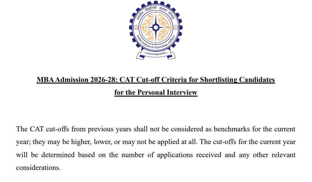  IIT Jodhpur MBA CAT Cutoff