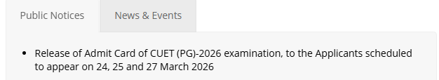 CUET PG Admit card notice 