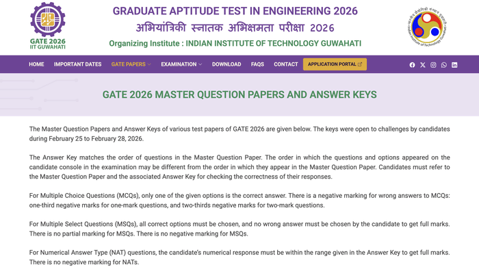 GATE 2026 final answer key