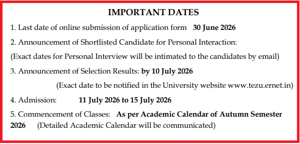 Tezpur University EMBA Admission 2026 Dates