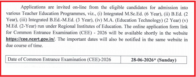 RIE CEE 2026 Exam Date Announced