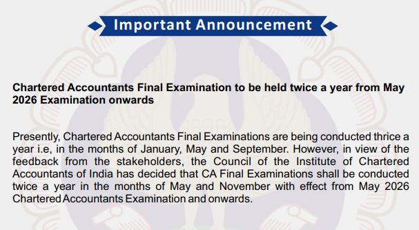  ICAI Revises CA Final Exam 2026