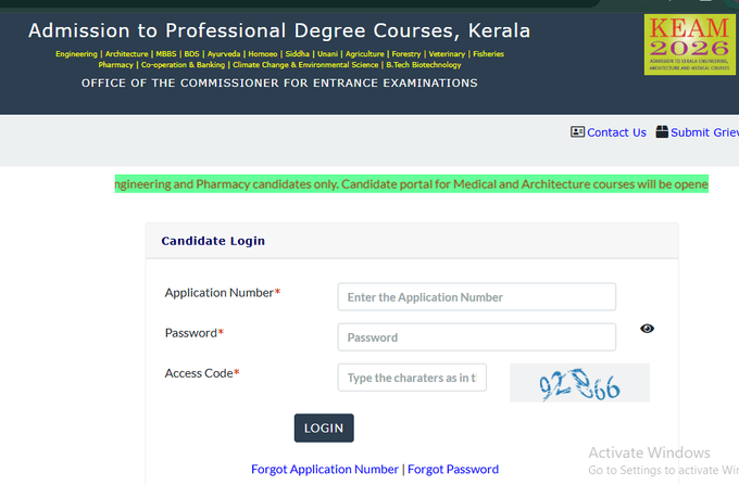 Candidate Portal Login for the KEAM 2026 Exam