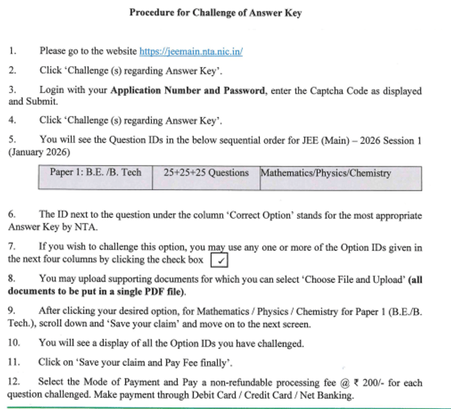 Proceudre to challenge the answer key 