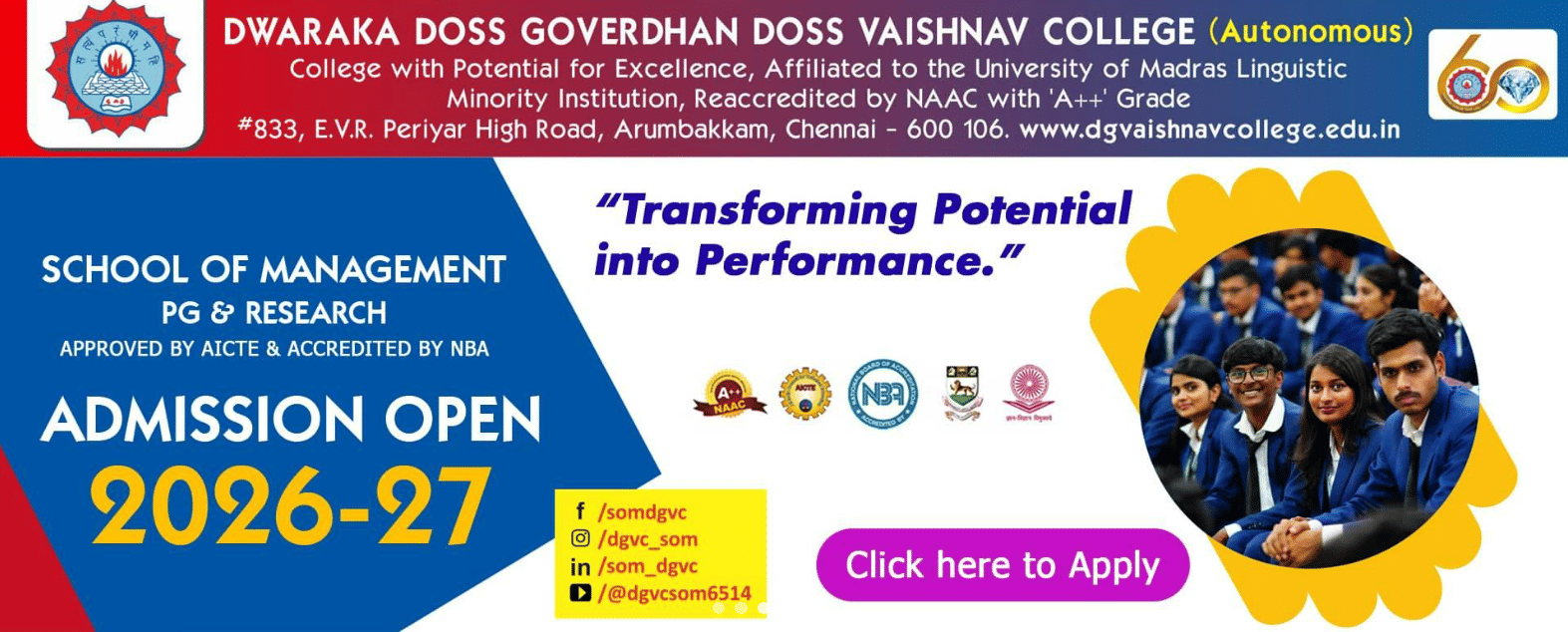 DG Vaishnav College Admissions 2026