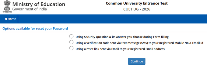 CUET Password reset