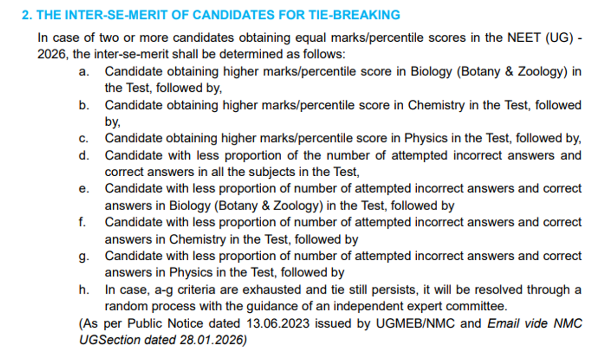 Tie breaking Criteria 
