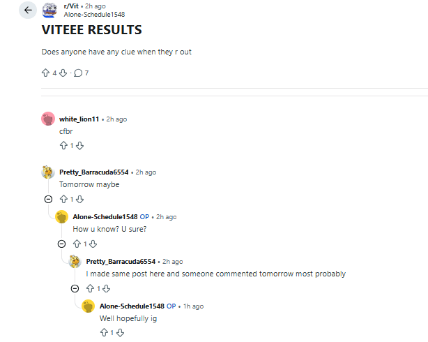 VITEEE Result Reddit Discussions 