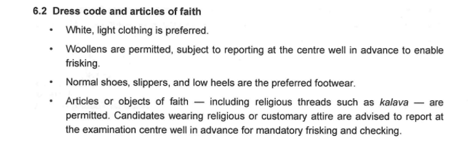 CUET UG Dress code 