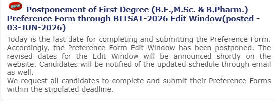 BITSAT Preference Edit Window