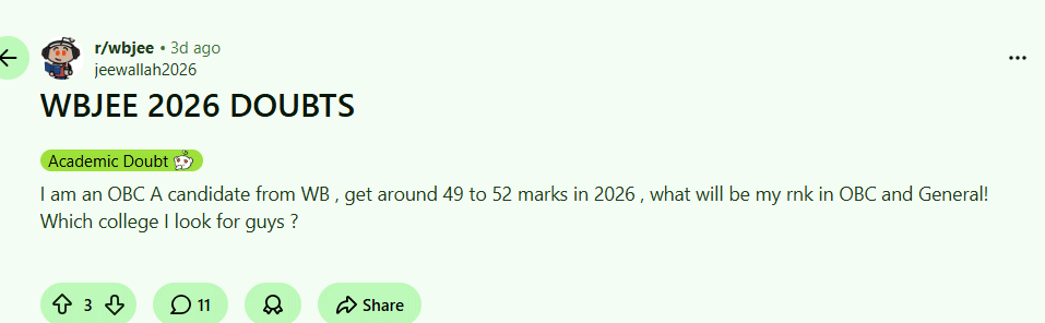 WBJEE 2026 Reddit Post