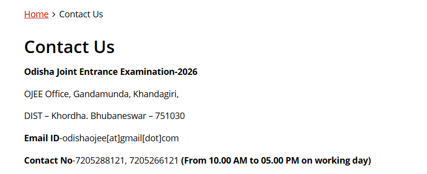 OJEE Heldesk Contact Details