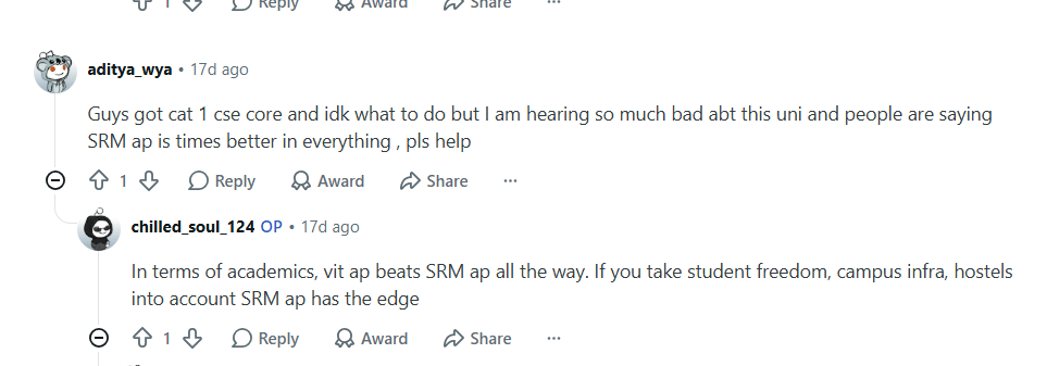 VIT AP Reddit Discussion