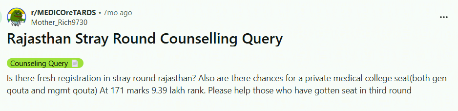 Rajasthan NEET 2026 Counselling Stray Round