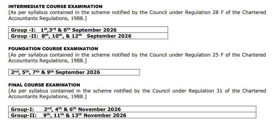ICAI CA September 2026 Date