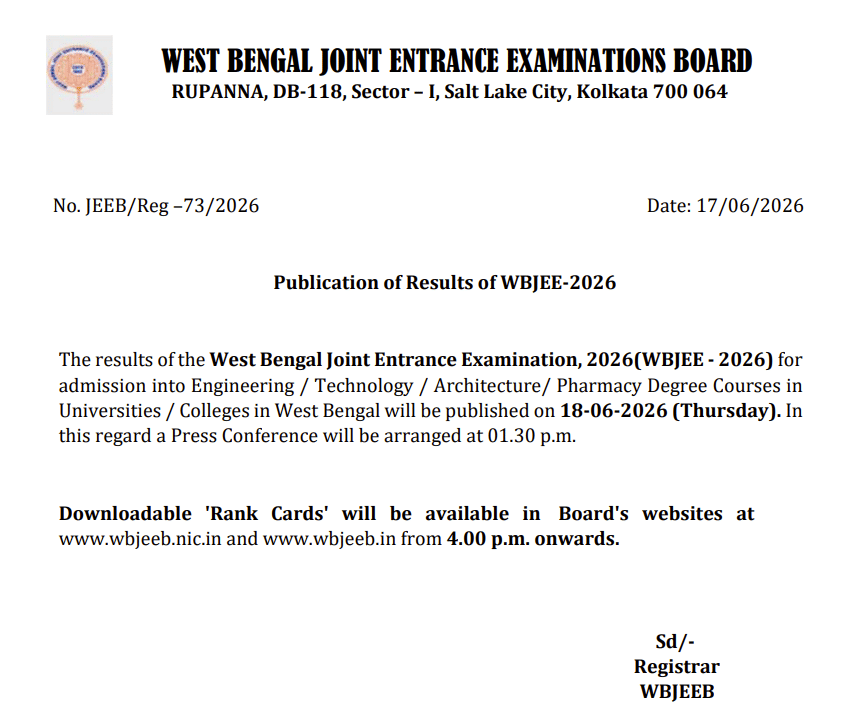 WBJEE 2026 Result Out