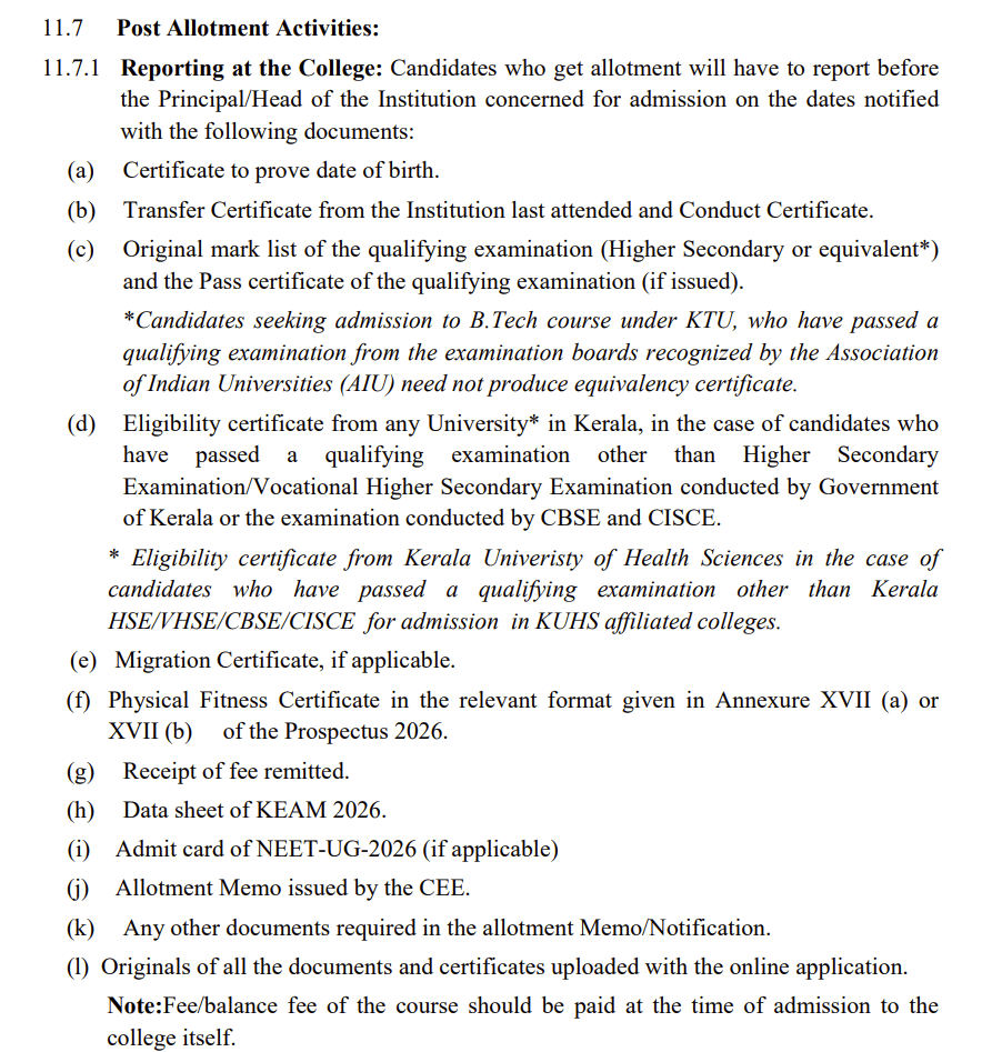 KEAM 2026 Document Verification