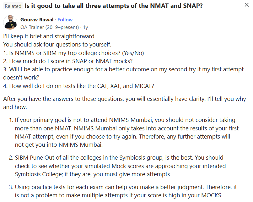 NMAT Retakes Quora Discussion