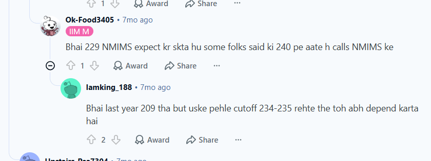 NMIMS Score reddit discussion