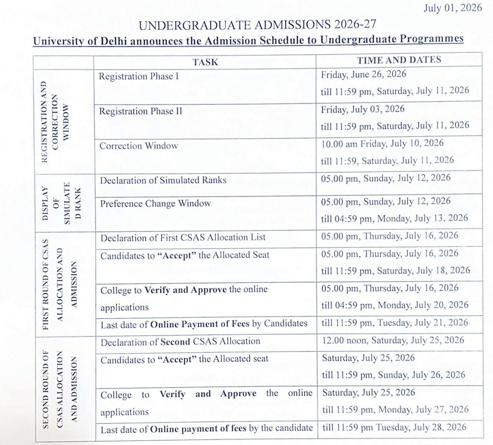 DU CSAS Counselling Dates 2026