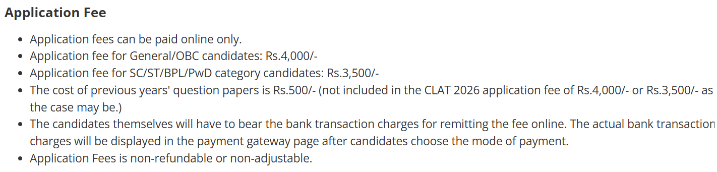 CLAT 2027 APPLICATION FEE