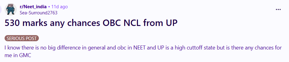 OBC NEET Cutoff Reddit Discussion