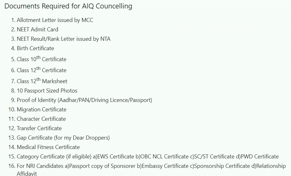 Documents required for NEET 2026 Reddit