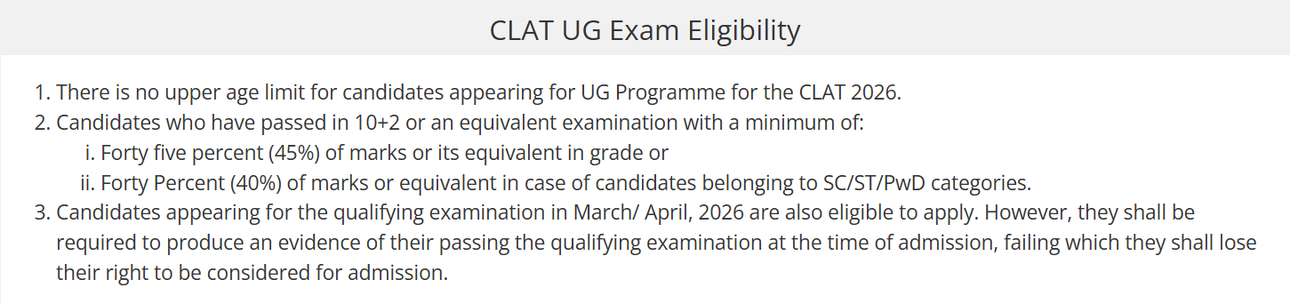 CLAT UG Eligibility Criteria 2027