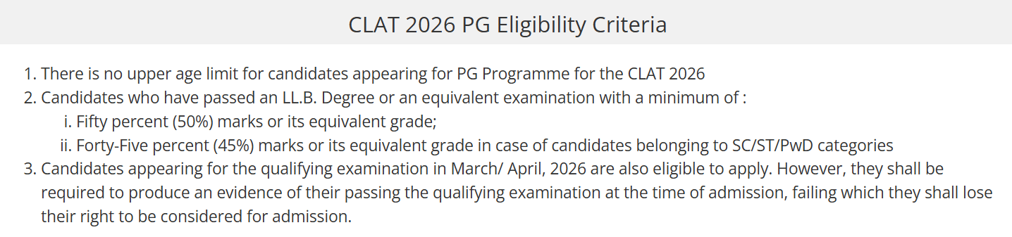 CLAT Eligibility Criteria for PG