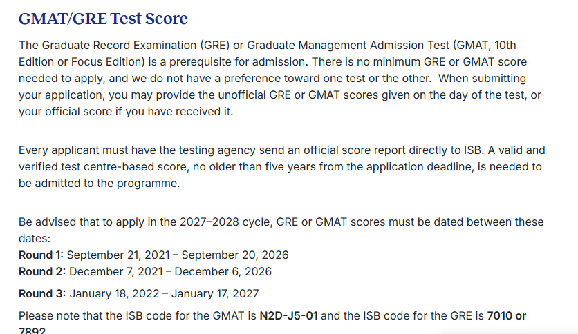 ISB Hyderabad GMAT/GRE Requirements 2026