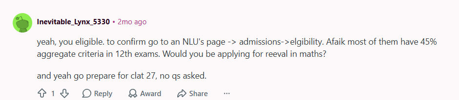 CLAT Eligibility Criteria Reddit Discussion