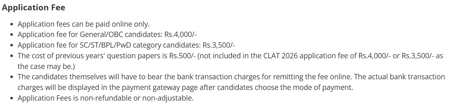 CLAT Application Fee 2027