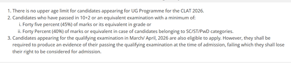 CLAT UG Exam Eligibility