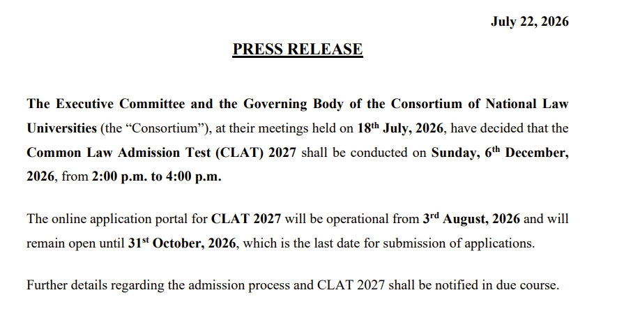 CLAT 2027 Important Dates