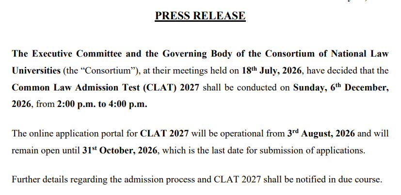 CLAT 2027 Exam Date
