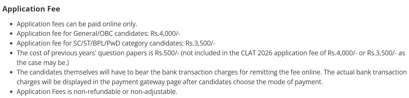CLAT 2027 Application Fee