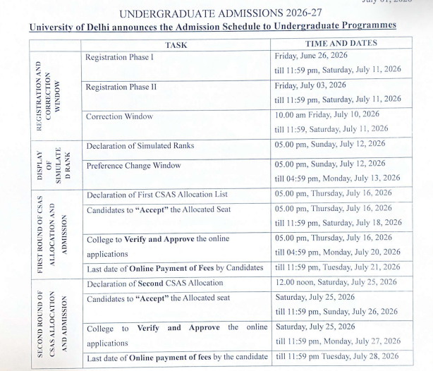 DU CSAS Schedule 2026