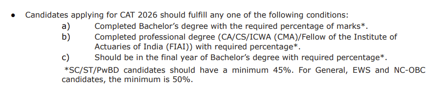 CAT 2026 Category-wise Minimum Marks required