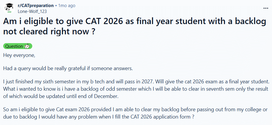 CAT 2026 Eligibility Reddit Discussion