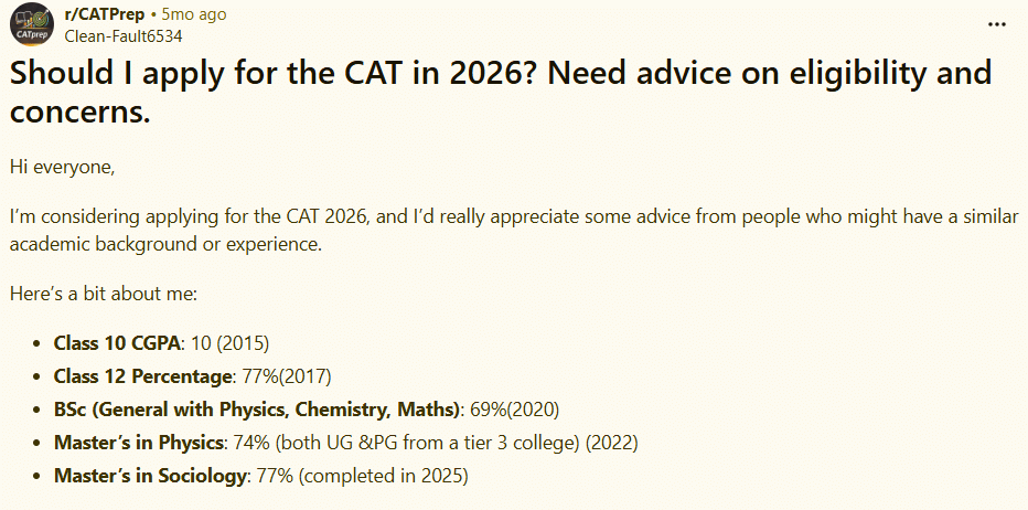CAT 2026 Eligibility Reddit Discussion