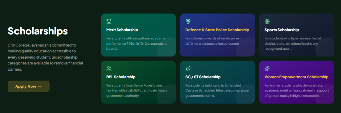 City College Jayanagar Scholarships Available
