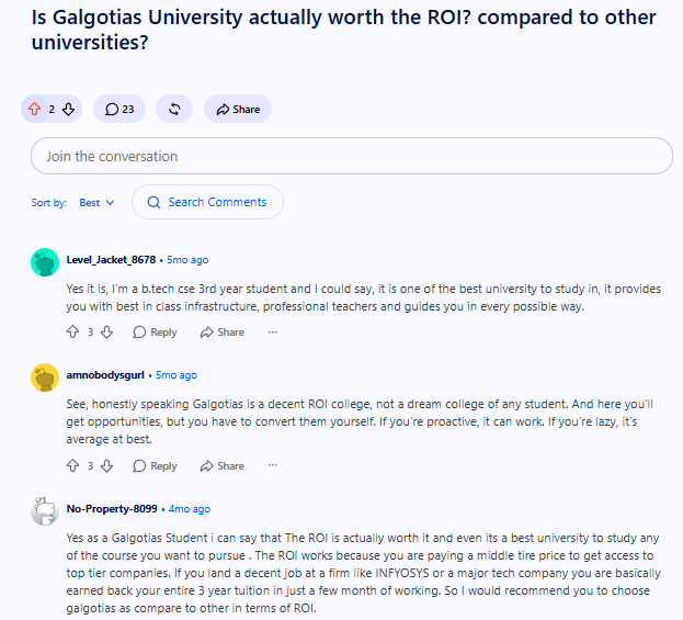 Galgotias University Fees & ROI Discussions on Reddit