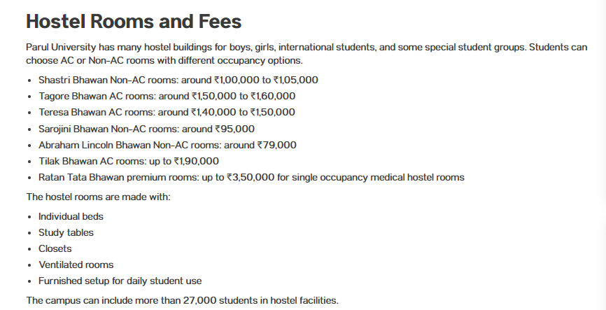 Parul University Hostel Fees 2026
