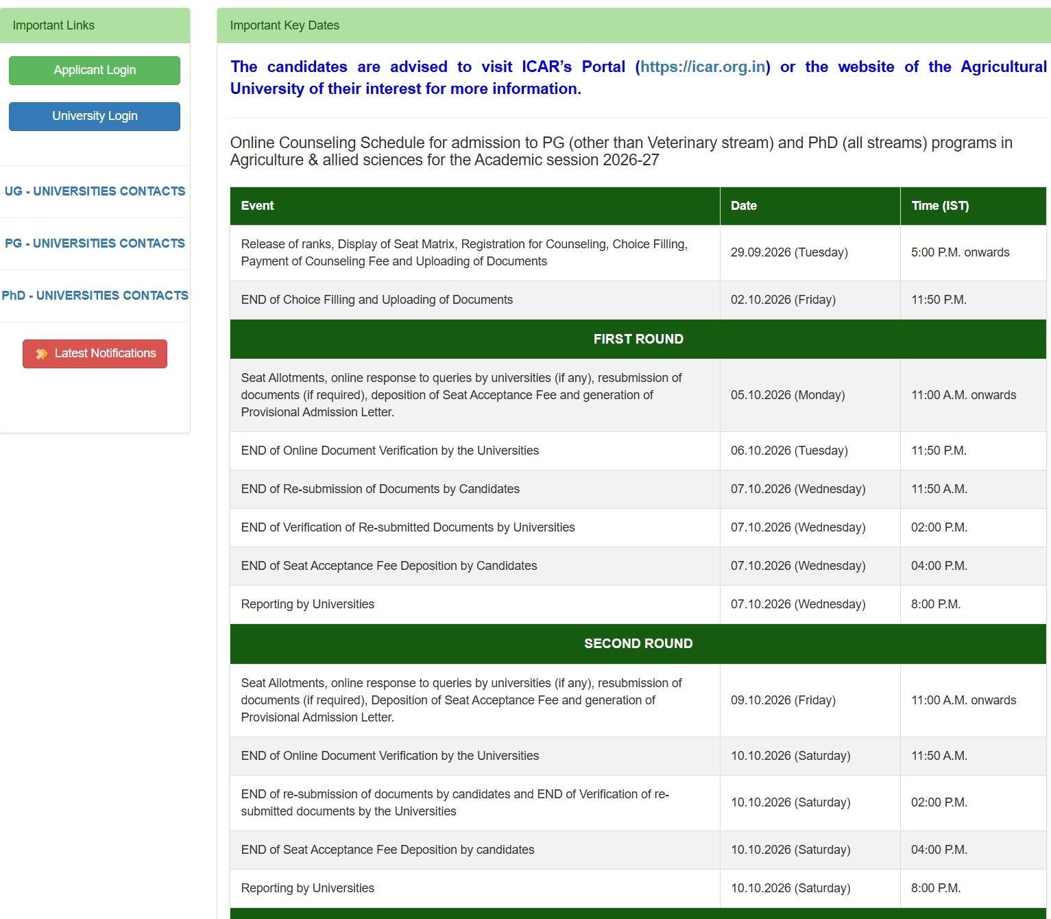 ICAR AIEEA PG Counselling 2026 Schedule Out