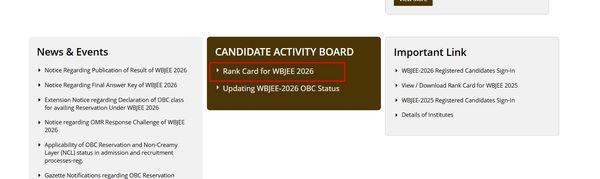 WBJEE 2026 Rank card