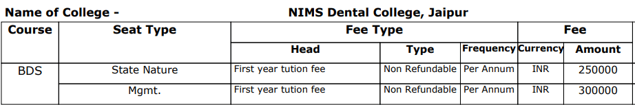 fee structure