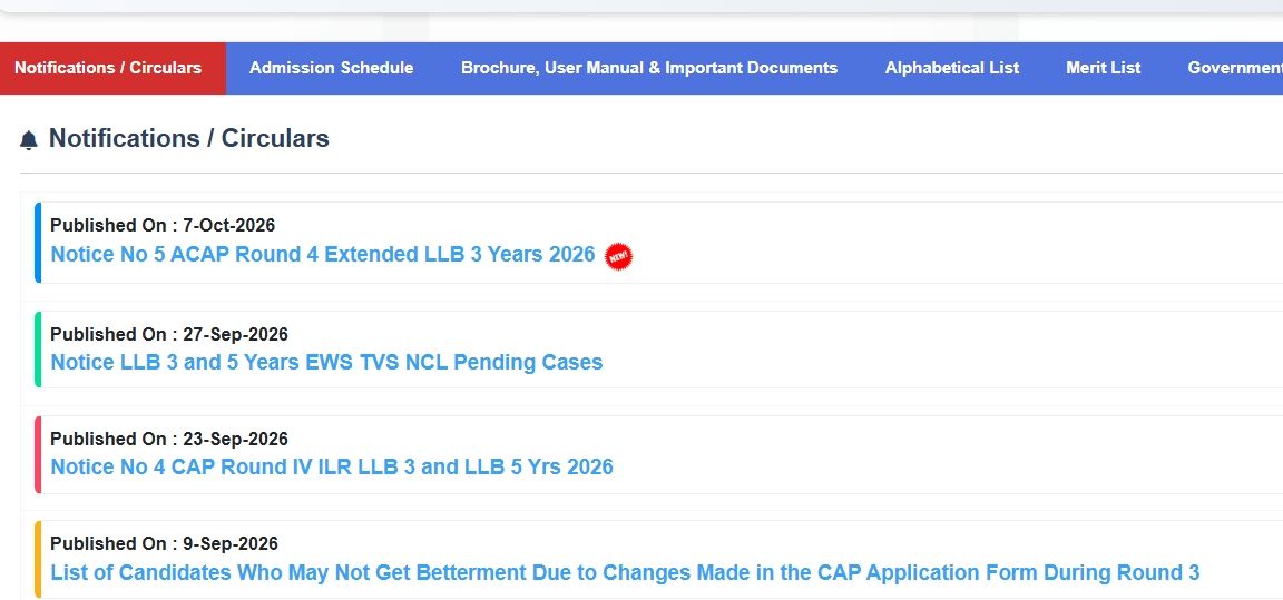 MH Law CET Counselling 2026 Institutional Round Choice Filling Deadline Extended 