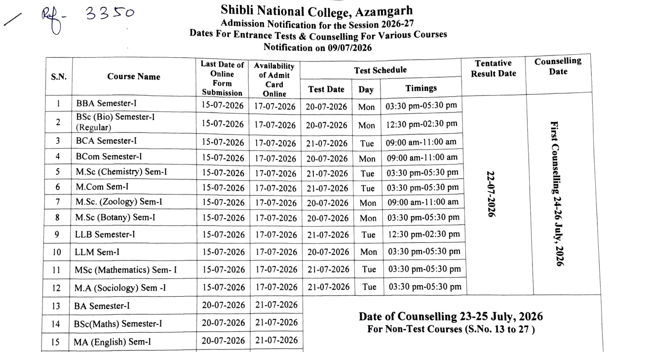 Shibli National College Admission 2026